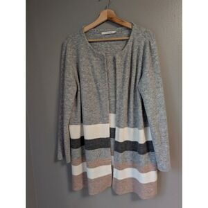 Stitches & Stripes Elaine Open Cardigan Size XL Grey Cream Pink Long Sweater